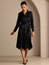 [Nero] SilkSilky-IT Long Sleeve Lapel Collar Vestiti da donna 005