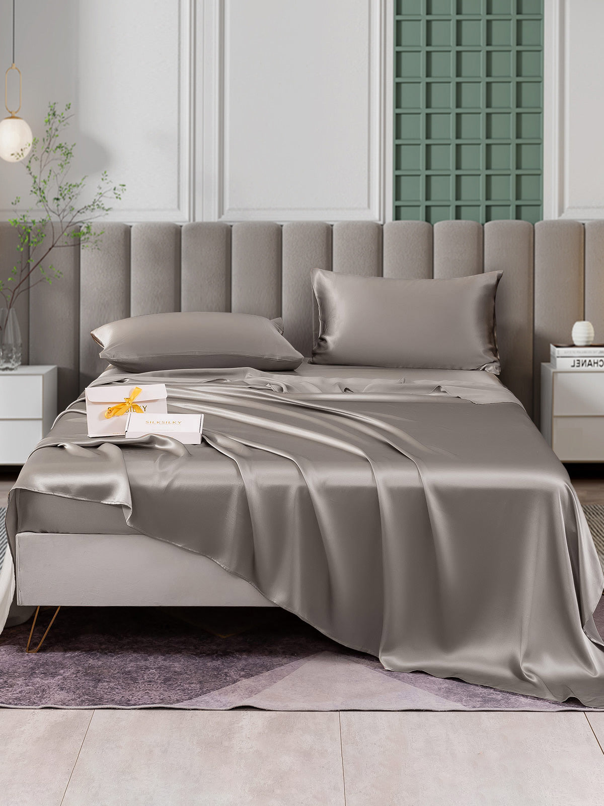 SilkSilky IT 25Momme Seta pura Bedding Set Grigio 001