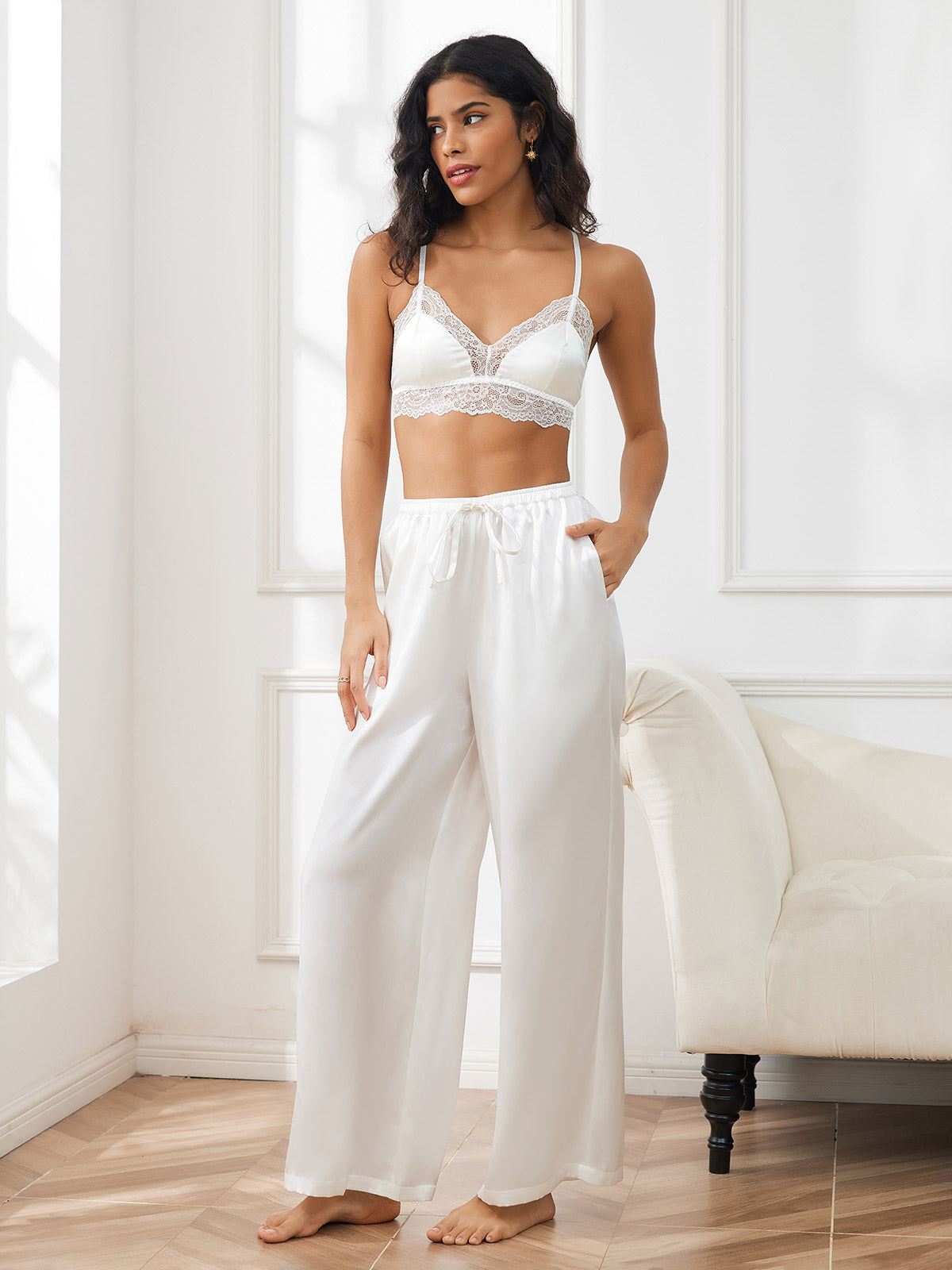 [Bianco] SilkSilky-IT Seta pura Womens Pants 006