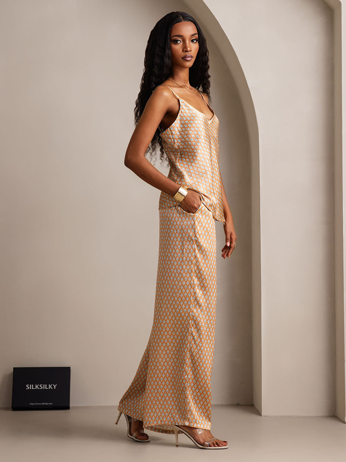 [Floral] SilkSilky-IT Seta pura Collo a V Set di Bretelle 008