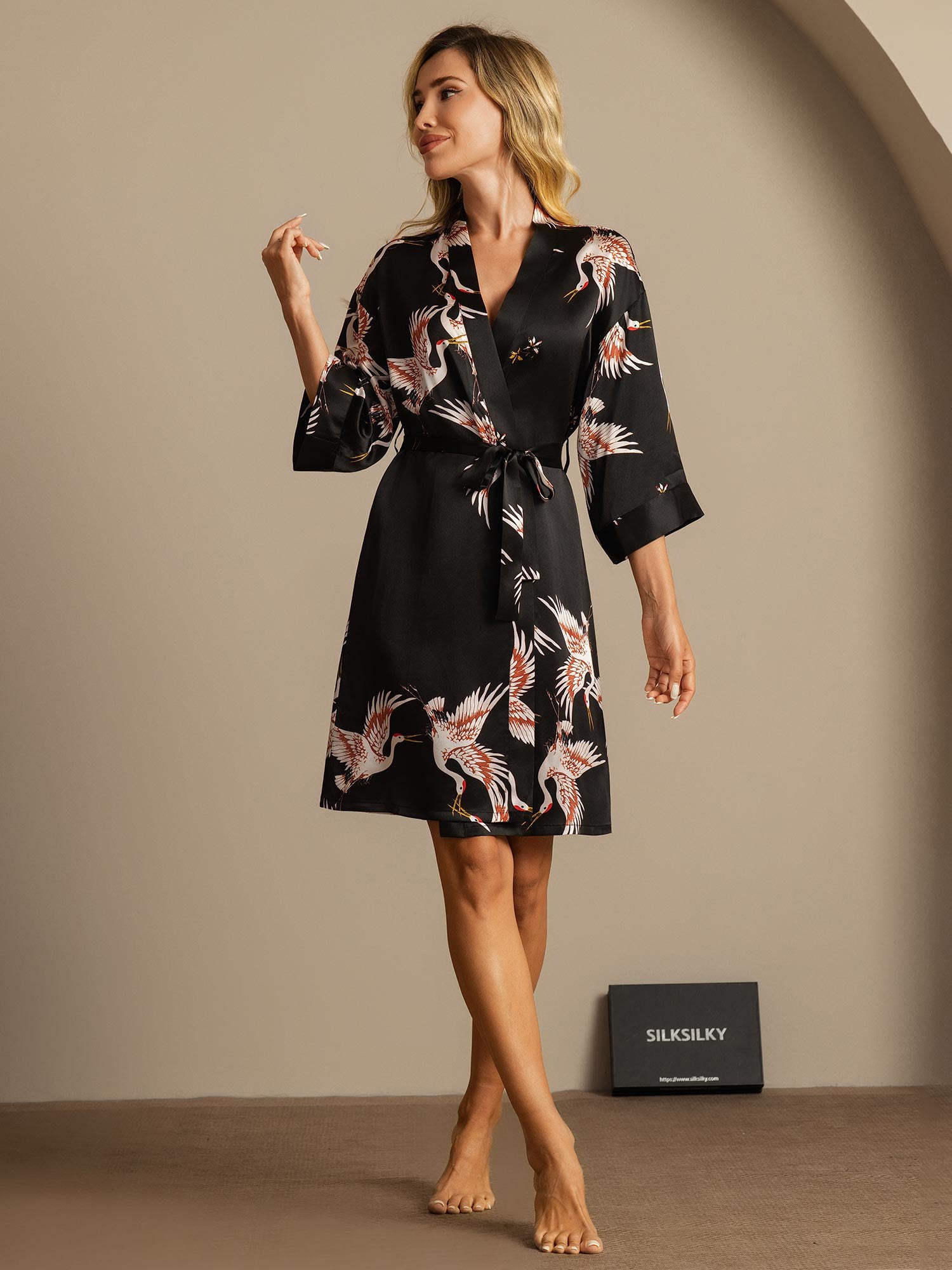 [Nero] SilkSilky-IT 19Momme Seta pura Womens Robe 005