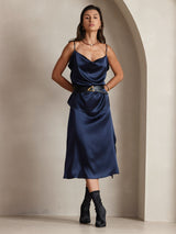 [Blu Scuro] SilkSilky-IT Spaghetti Strap Cowl Neck Cami 006