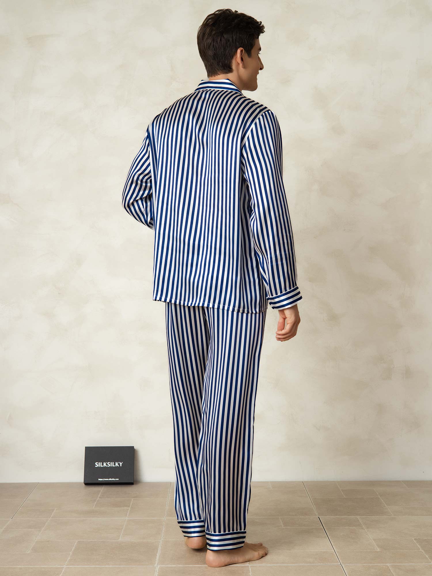 [Righe Navy] SilkSilky-IT 19Momme Seta pura Mens Pajamas 002