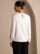 [Bianco] SilkSilky-IT Long Sleeve Keyhole Neck Bluse 002