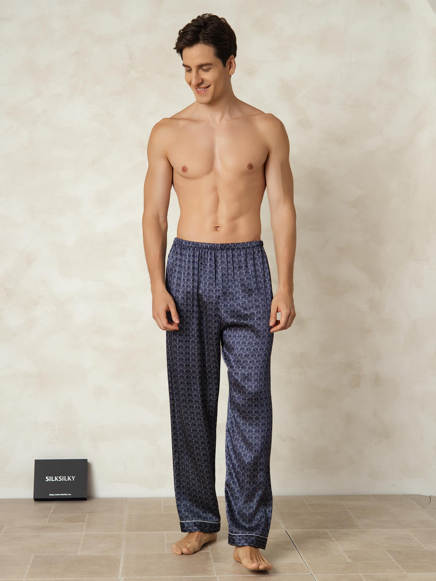[Ginkgo Blu Navy] SilkSilky-IT Seta pura Mens Sleep Bottoms 005