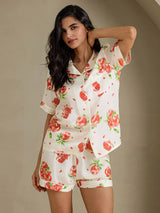 [Melograno Bianco] SilkSilky-IT Short Sleeve Notch Collar Pigiami da donna 004