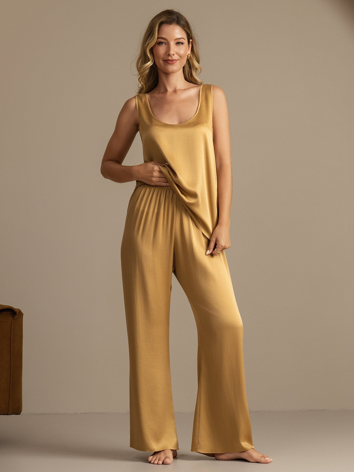 [Marrone Chiaro] SilkSilky-IT 19Momme Seta Womens Pajamas 003,