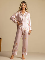 [Rosa] SilkSilky-IT Long Sleeve Lapel Collar Pigiami da donna 007