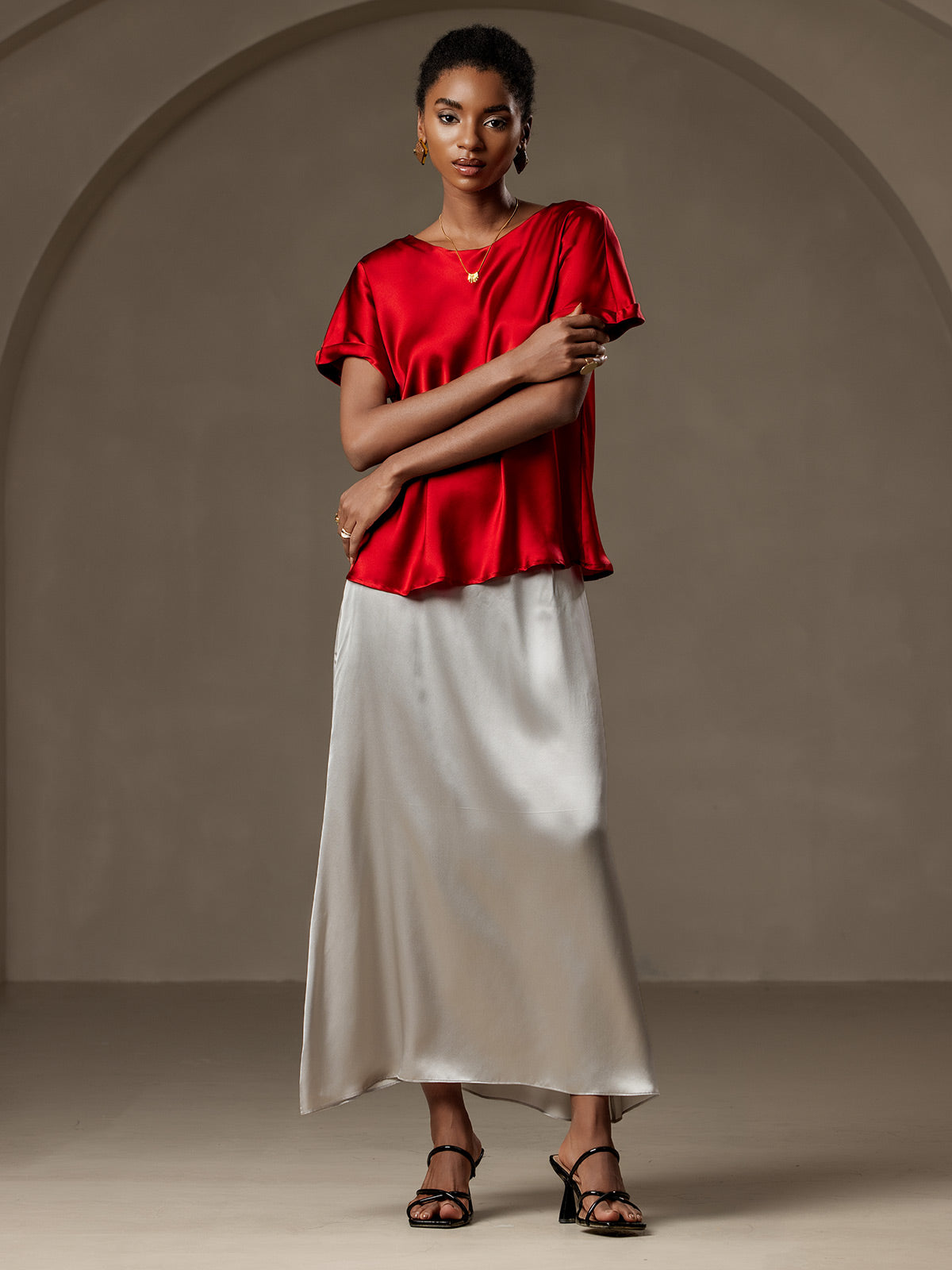 [Vino] SilkSilky-IT 19Momme Seta Womens T-Shirt 007,