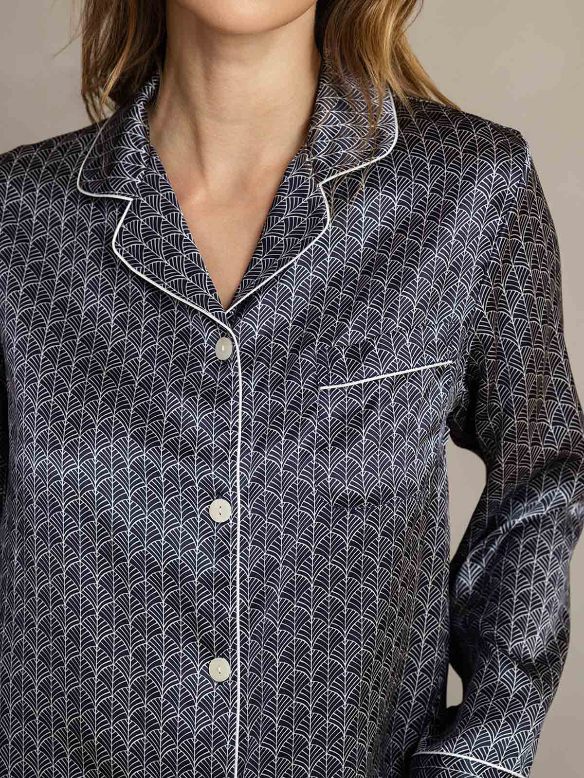 [Ginkgo Blu Navy] SilkSilky-IT Seta pura Womens Pajamas 006