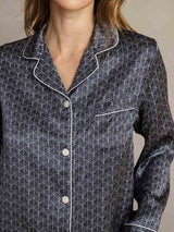 [Ginkgo Blu Navy] SilkSilky-IT Seta pura Womens Pajamas 006,