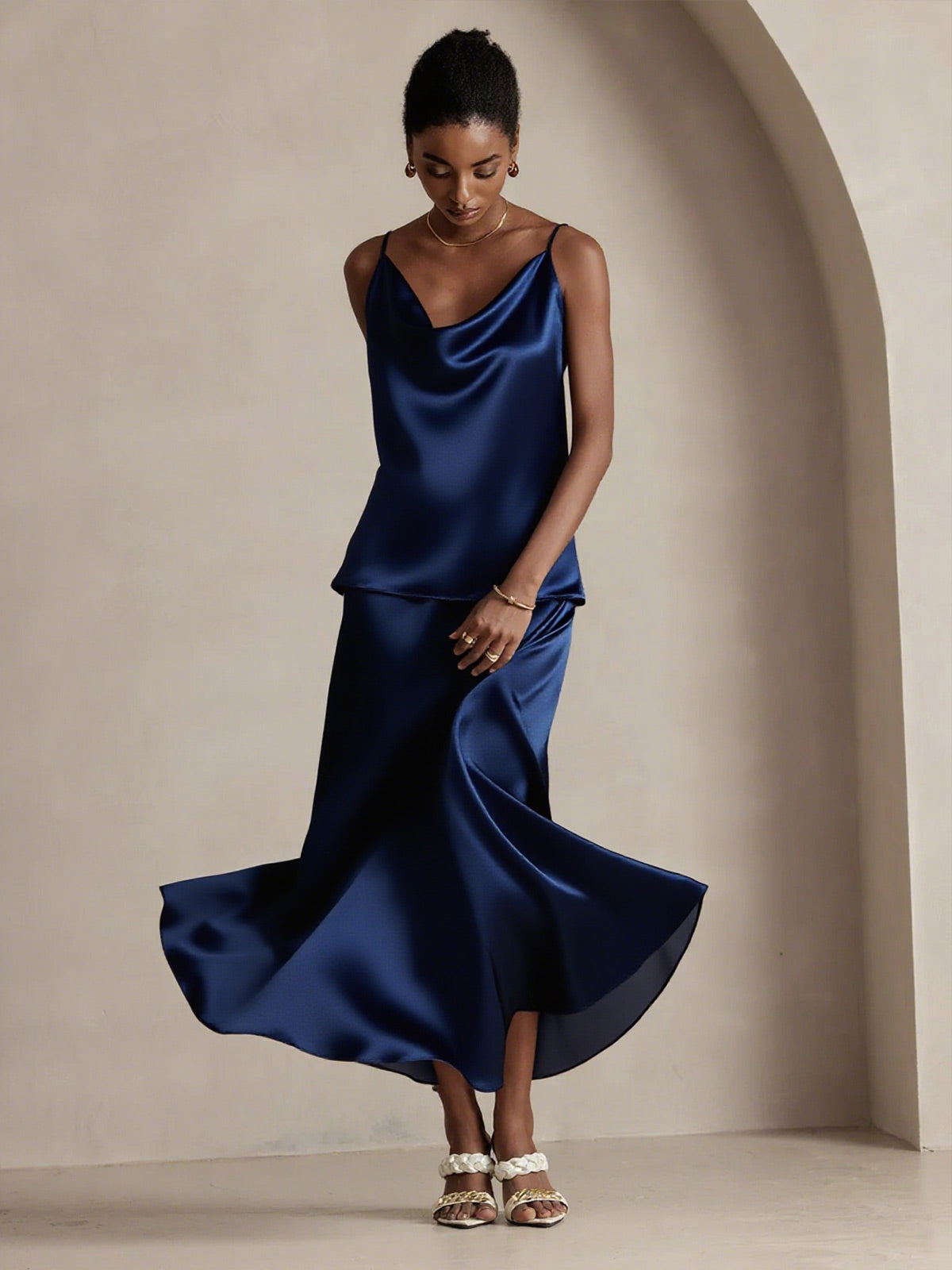 [Blu Scuro] SilkSilky-IT 19Momme Seta Skirt 004