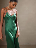 SilkSilky-IT Seta pura Senza maniche Dress Verde 004