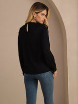 [Nero] SilkSilky-IT Long Sleeve Keyhole Neck Bluse 002