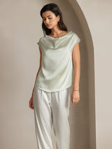 [Verde Chiaro] SilkSilky-IT Cap Sleeve Cowl Neck Magliette donna 003