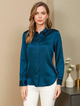 [Verde Acqua] SilkSilky-IT Long Sleeve Lapel Collar Camicie da donna 001