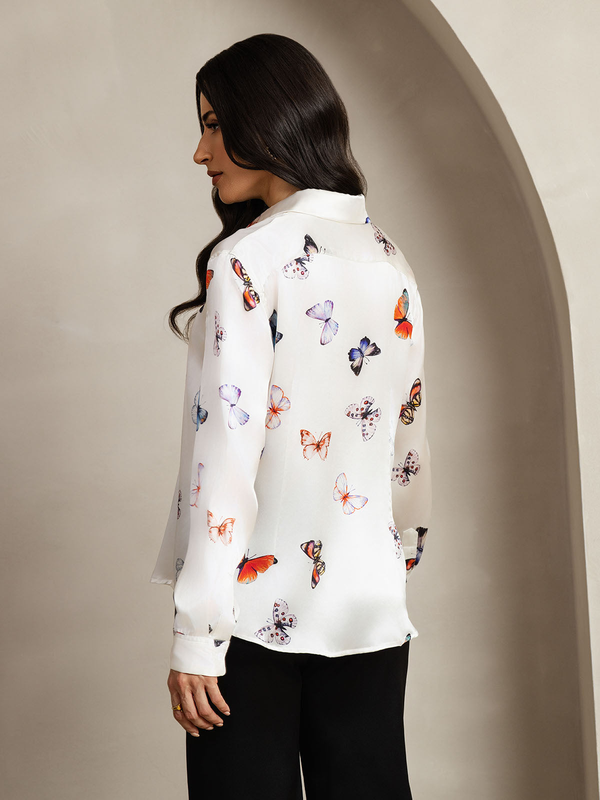 [Farfalla Bianca] SilkSilky-IT Seta Colletto risvolto Camicie da donna 002