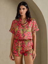 [Serval Corallo] SilkSilky-IT Short Sleeve Notch Collar Pigiami da donna 005