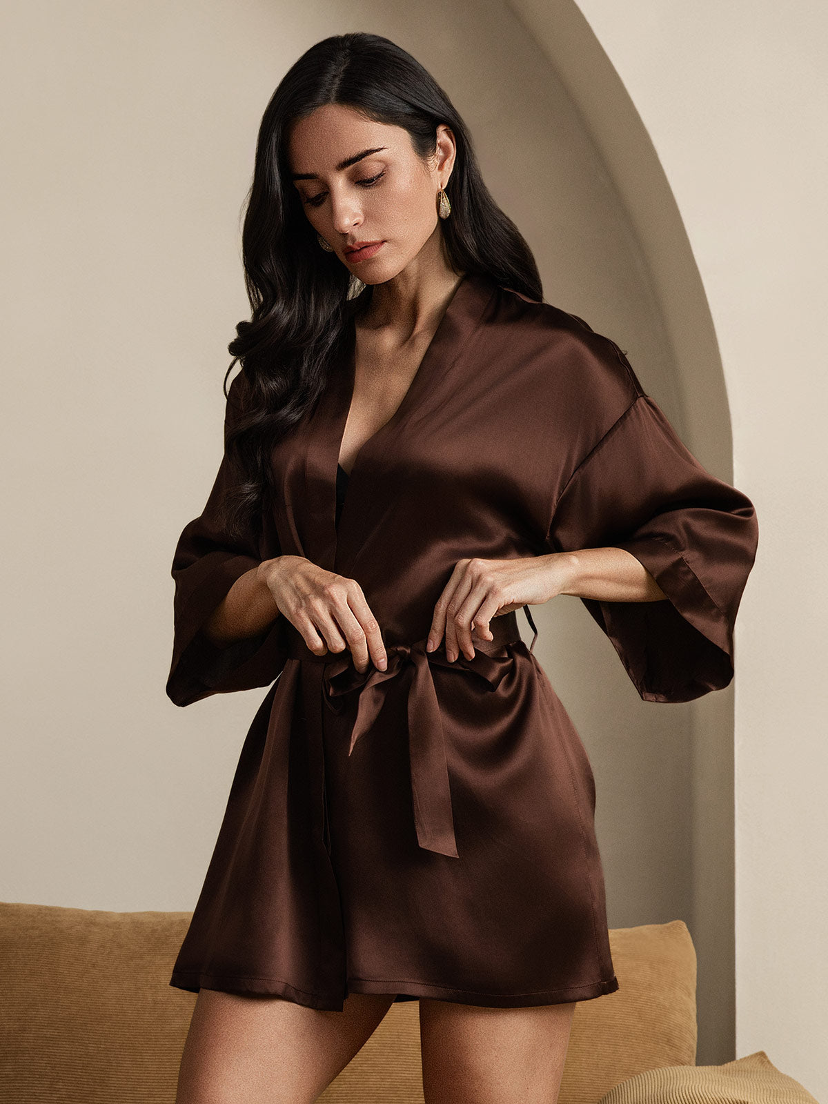 [Caffè] SilkSilky-IT Seta pura Womens Robe 005