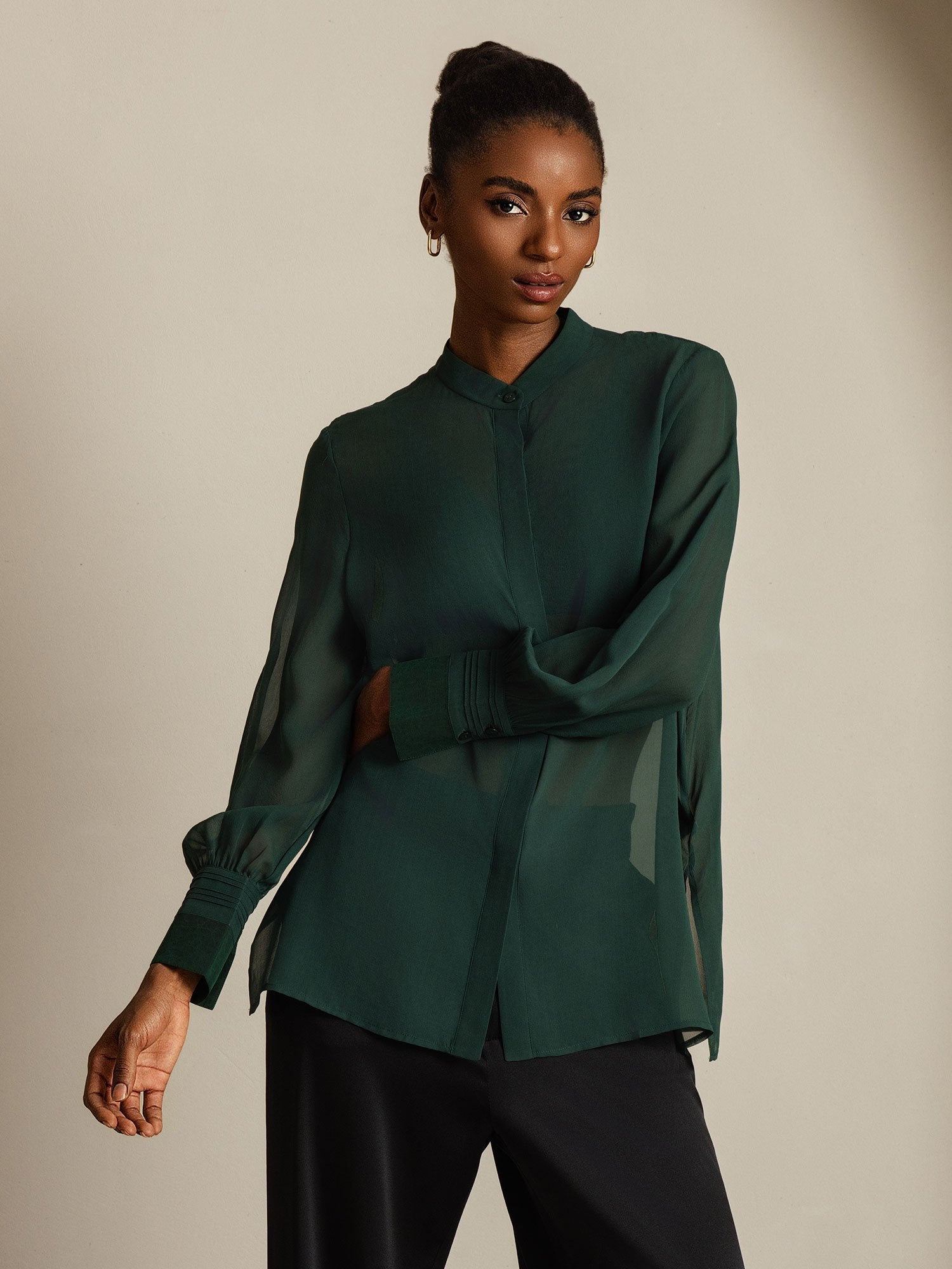 [Verde Scuro] SilkSilky-IT Seta pura Womens Shirt 001