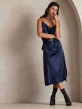 [Blu Scuro] SilkSilky-IT Spaghetti Strap Cowl Neck Cami 005