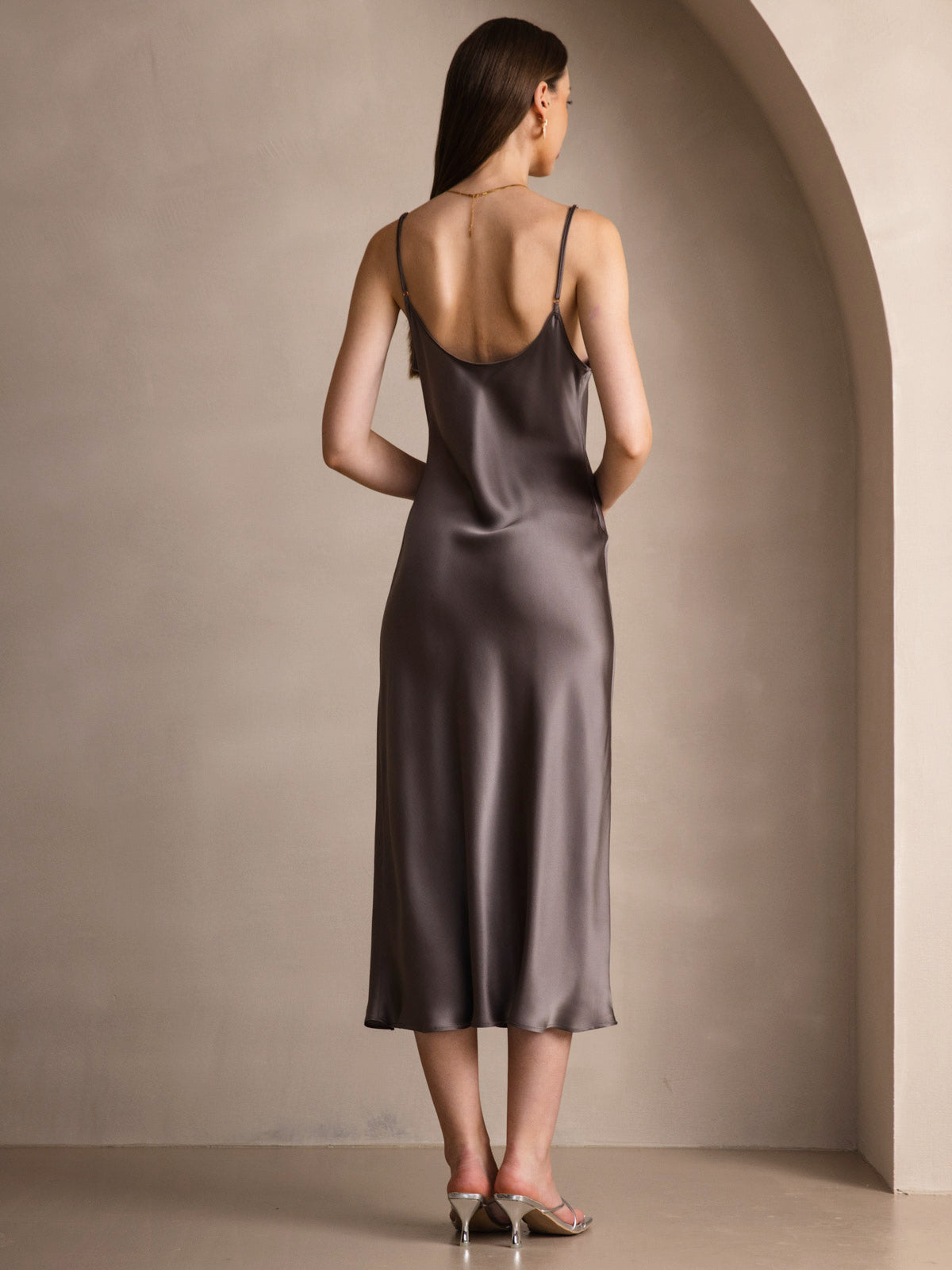 [Kaki Scuro] SilkSilky-IT Senza maniche Vestiti da donna 002