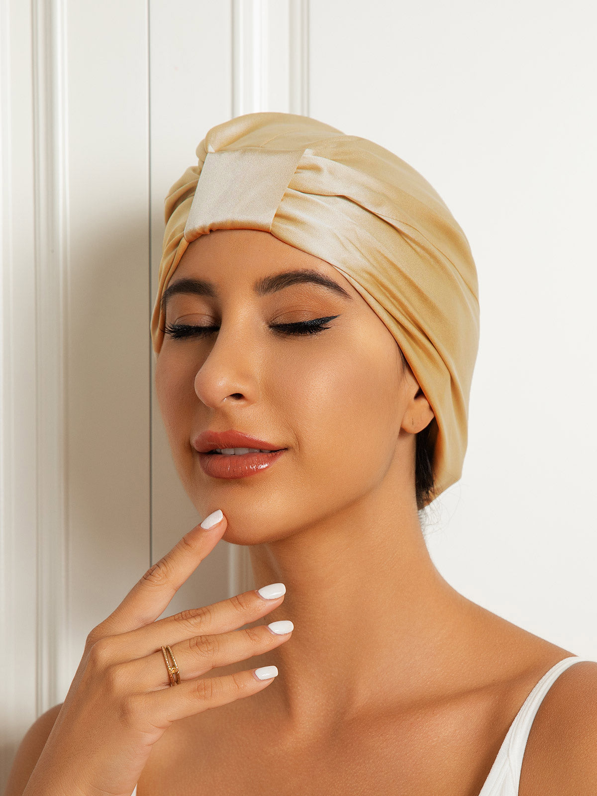 [Champagne] SilkSilky-IT Seta pura Sleep Cap 002