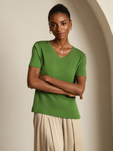 [Verde] SilkSilky-IT Short Sleeve V Neck Magliette donna 007