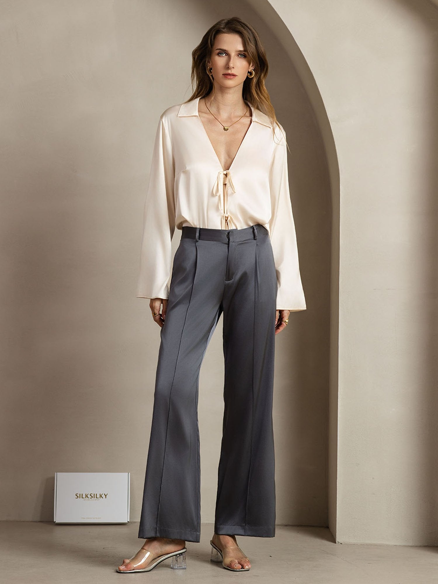 [GrigioScuro] SilkSilky-IT 19Momme Seta Womens Pants 003