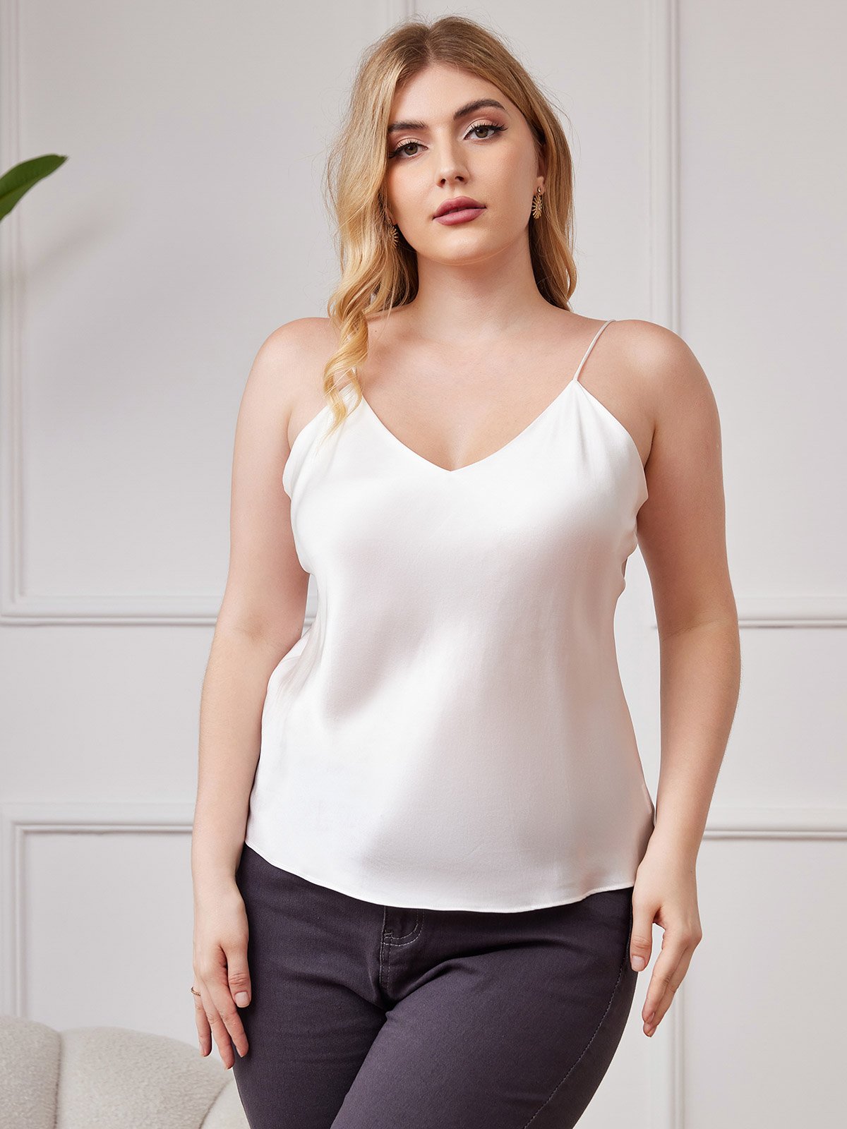[Bianco] SilkSilky-IT Tirantes Finos Scollo a V Cami taglia grossa 001