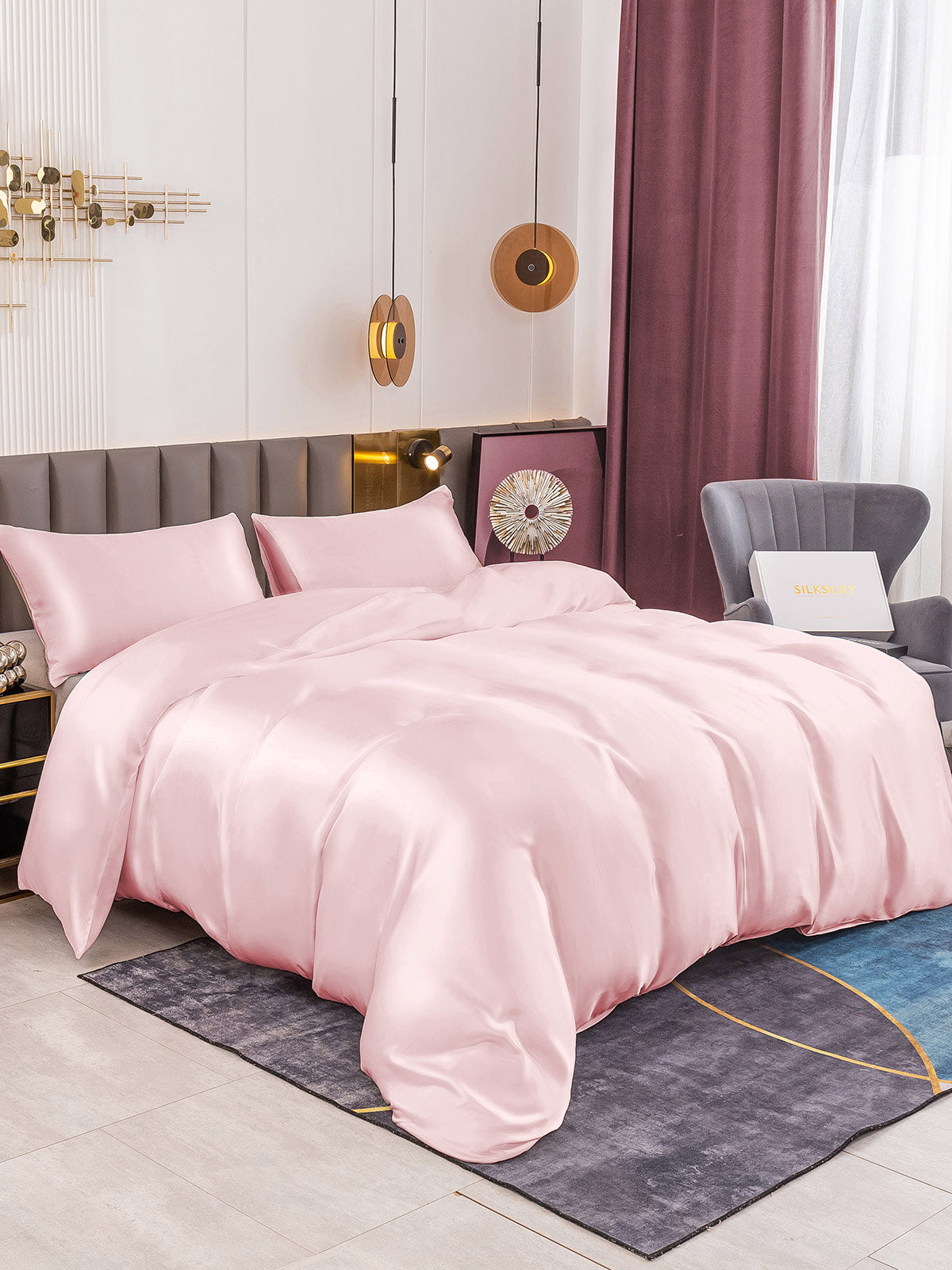 SilkSilky IT 19Momme Seta pura Bedding Set Rosa 001