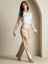[Bianco] SilkSilky-IT Long Sleeve Lapel Collar Camicie da donna 008