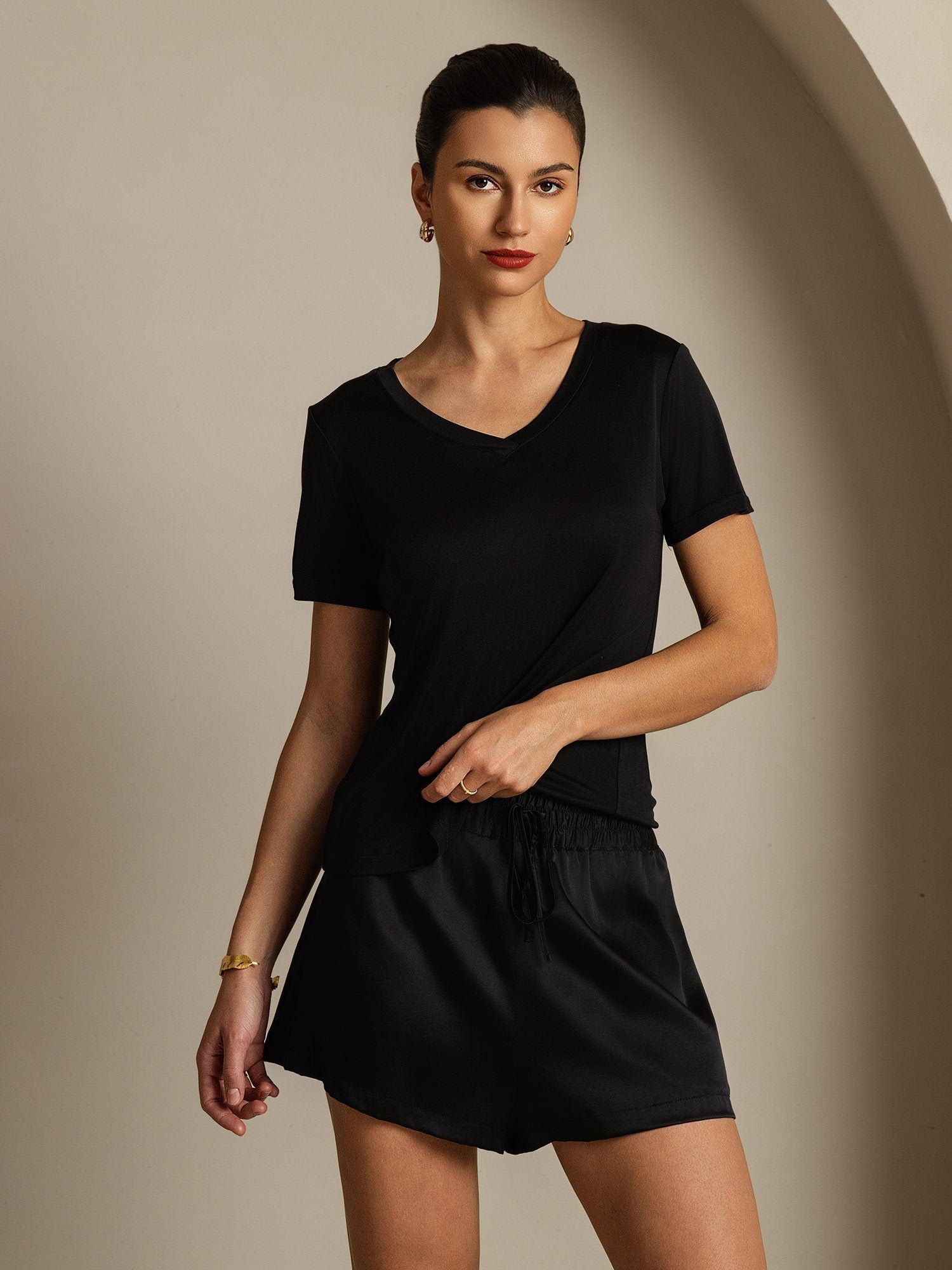 [Nero] SilkSilky-IT Seta pura Womens T-Shirt 003