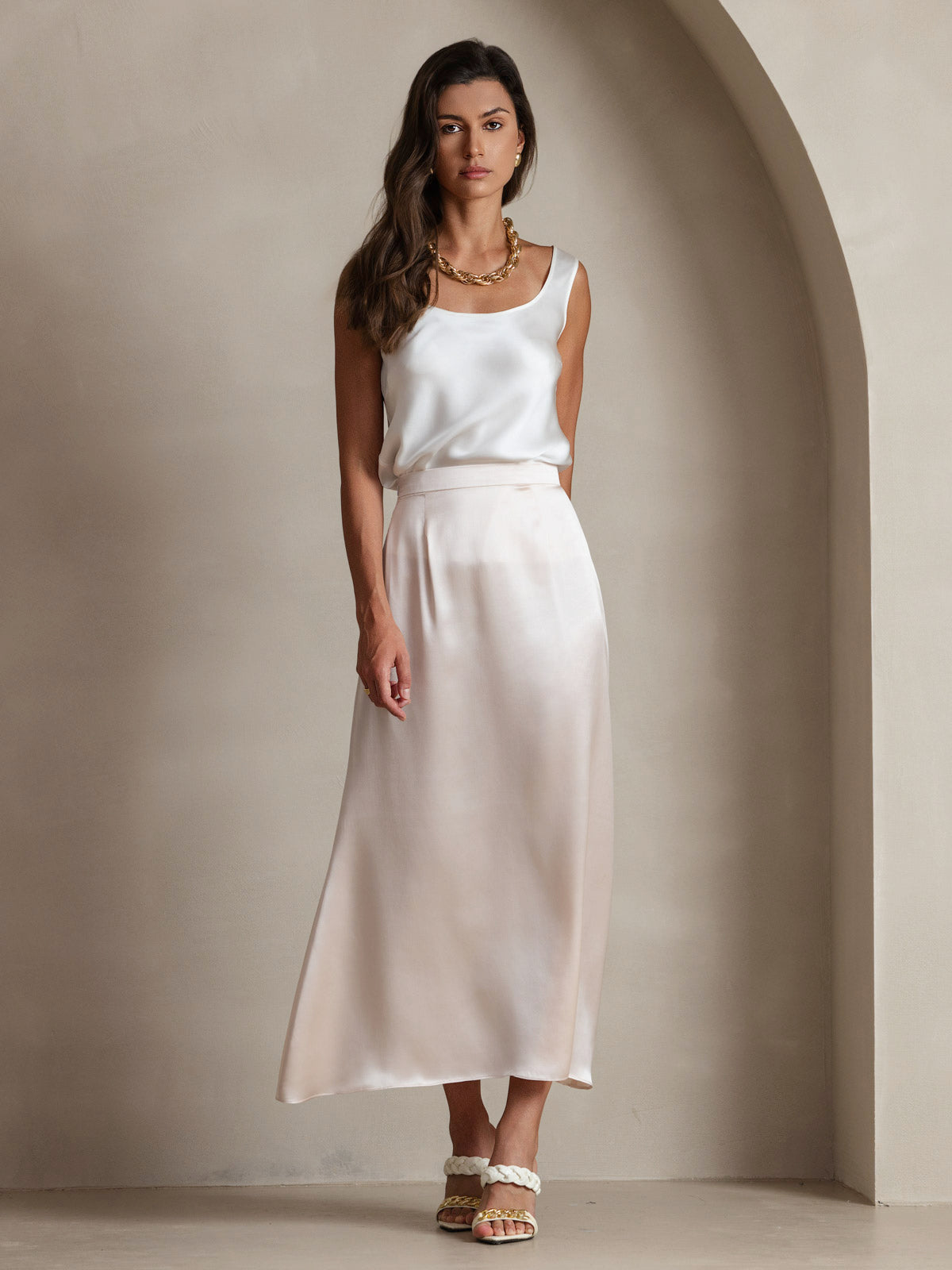 [Bianco] SilkSilky-IT 19Momme Seta Collo a U Cami 008