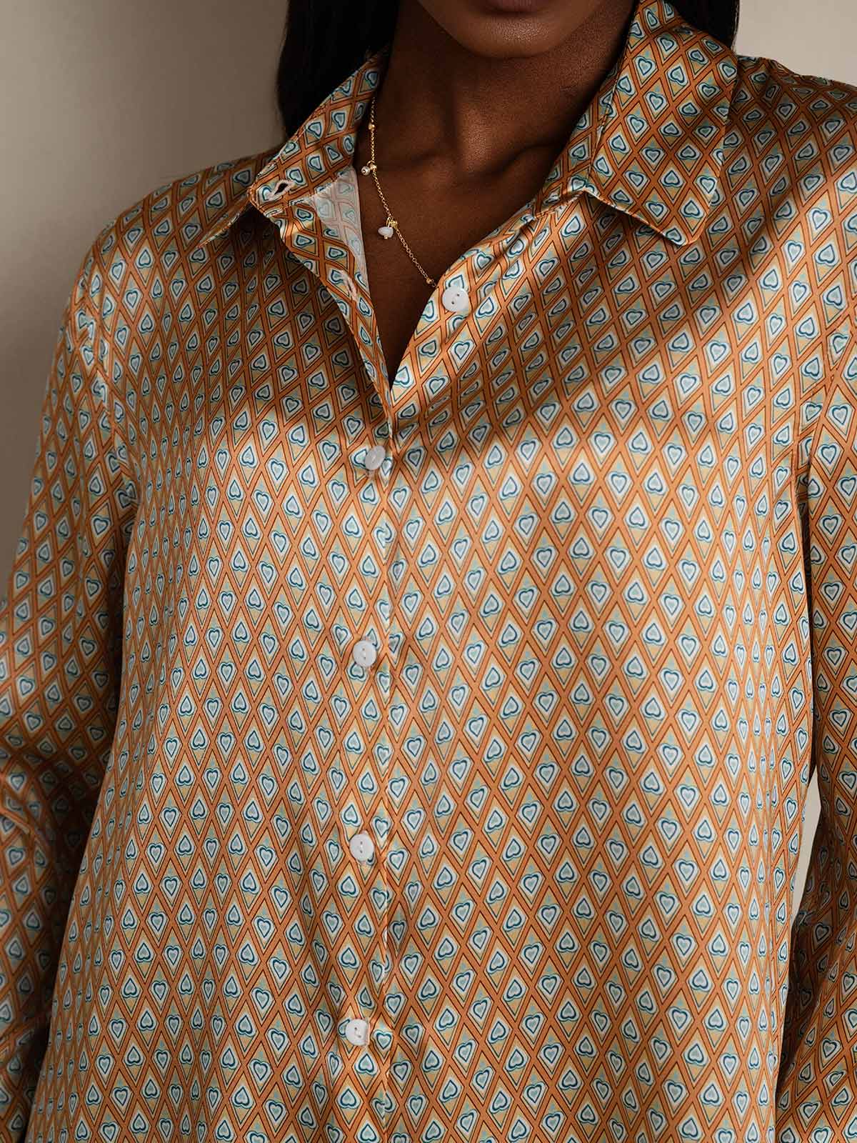 [Floral] SilkSilky-IT Seta Colletto risvolto Camicie da donna 009