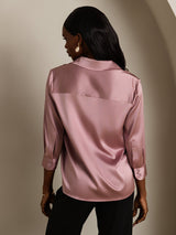 [Malva Pallido] SilkSilky-IT 3/4 Sleeve Lapel Collar Camicie da donna 002