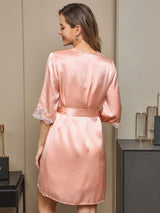 [Rosa] SilkSilky-IT Seta pura A metà Nightgown&Robe Set 002
