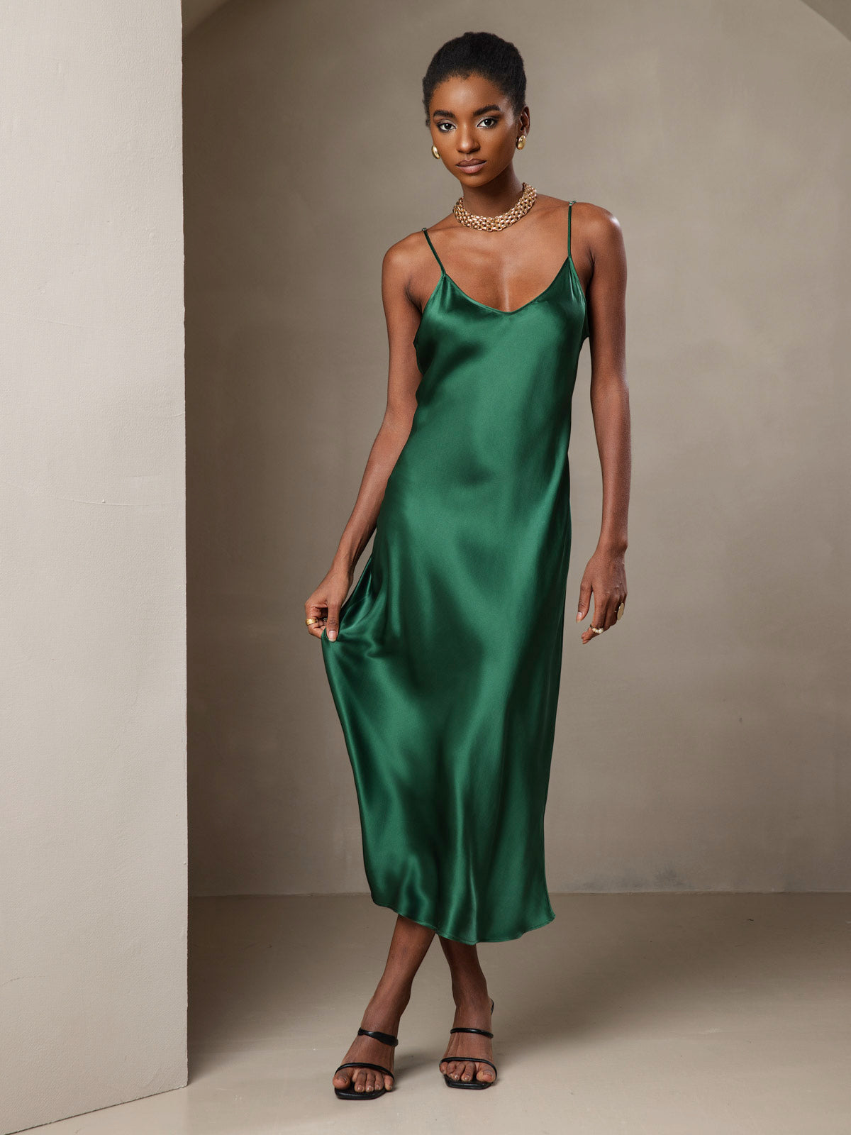 SilkSilky-IT Seta pura Senza maniche Dress Verde 006