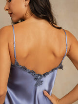 [Blu Acciaio] SilkSilky-IT Sleeveless V Neck Camicia da notte 005