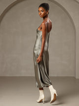 [Verde Grigiastro] SilkSilky-IT Sleeveless V Neck Camicia da notte 002