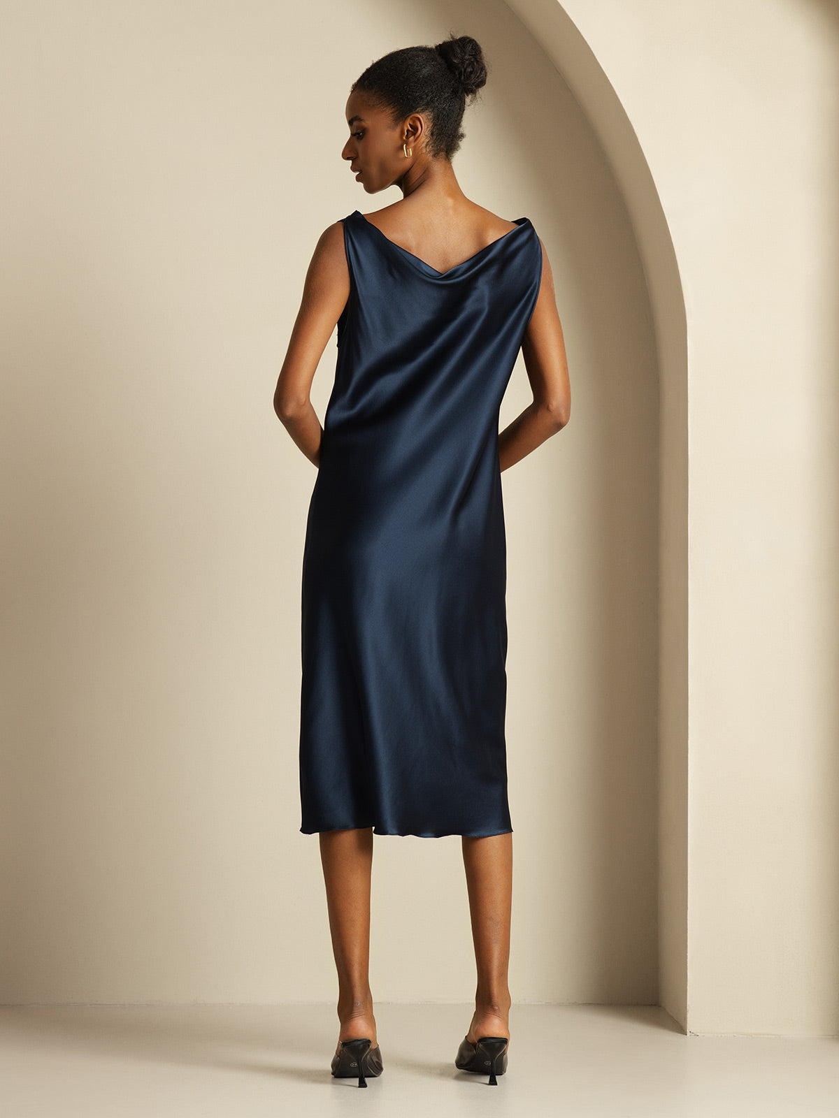 [Blu Scuro] SilkSilky-IT Sleeveless Cowl Neck Vestiti da donna 002