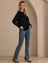 [Nero] SilkSilky-IT Long Sleeve Keyhole Neck Bluse 007