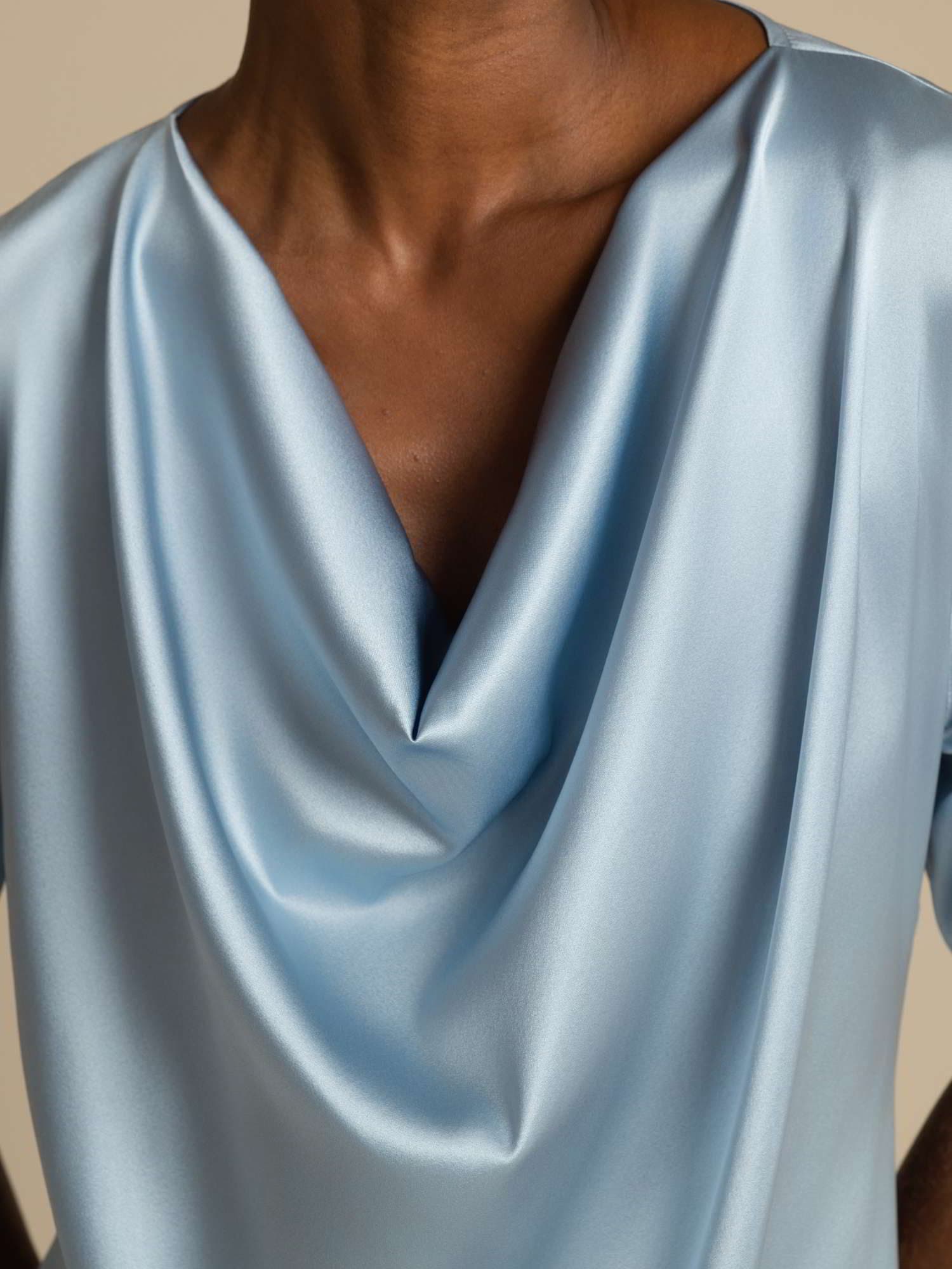 [Blu Grigiastro] SilkSilky-IT 19Momme Maniche Corte Collo drappeggiato Camicette 003