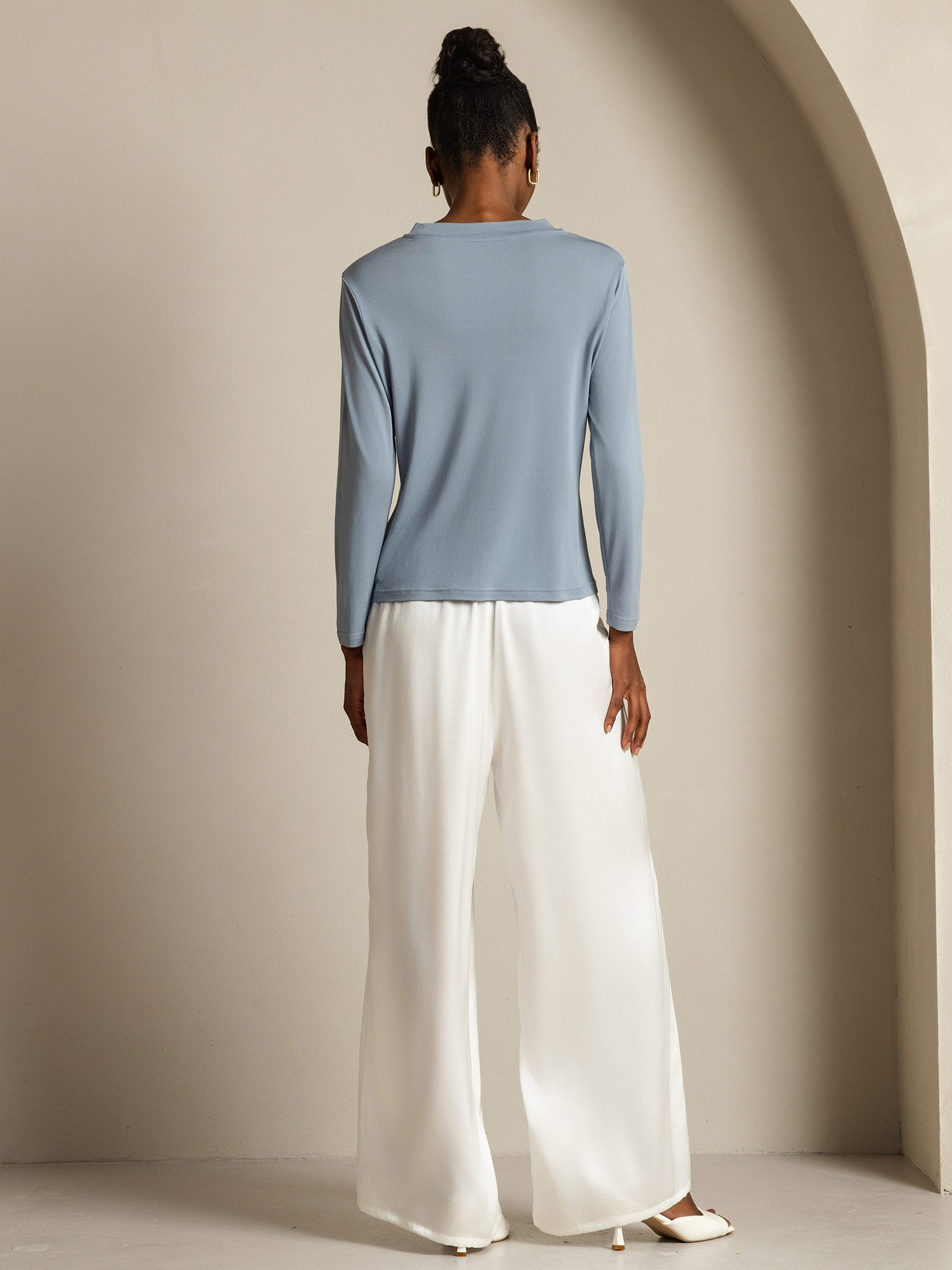 [BluGrigiastro] SilkSilky-IT Seta pura Womens T-Shirt 009