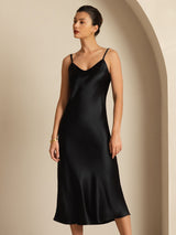 [Nero] SilkSilky-IT Sleeveless V Neck Vestiti da donna 006