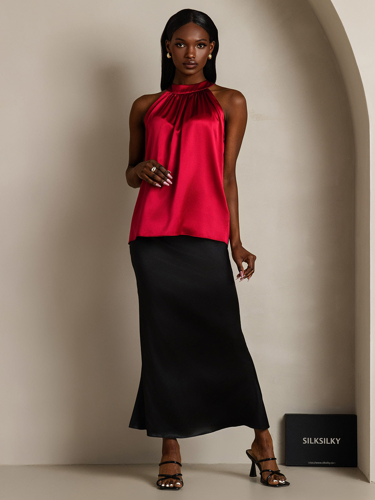 [Vino] SilkSilky-IT 19Momme Seta Senza maniche Womens T-Shirt 001