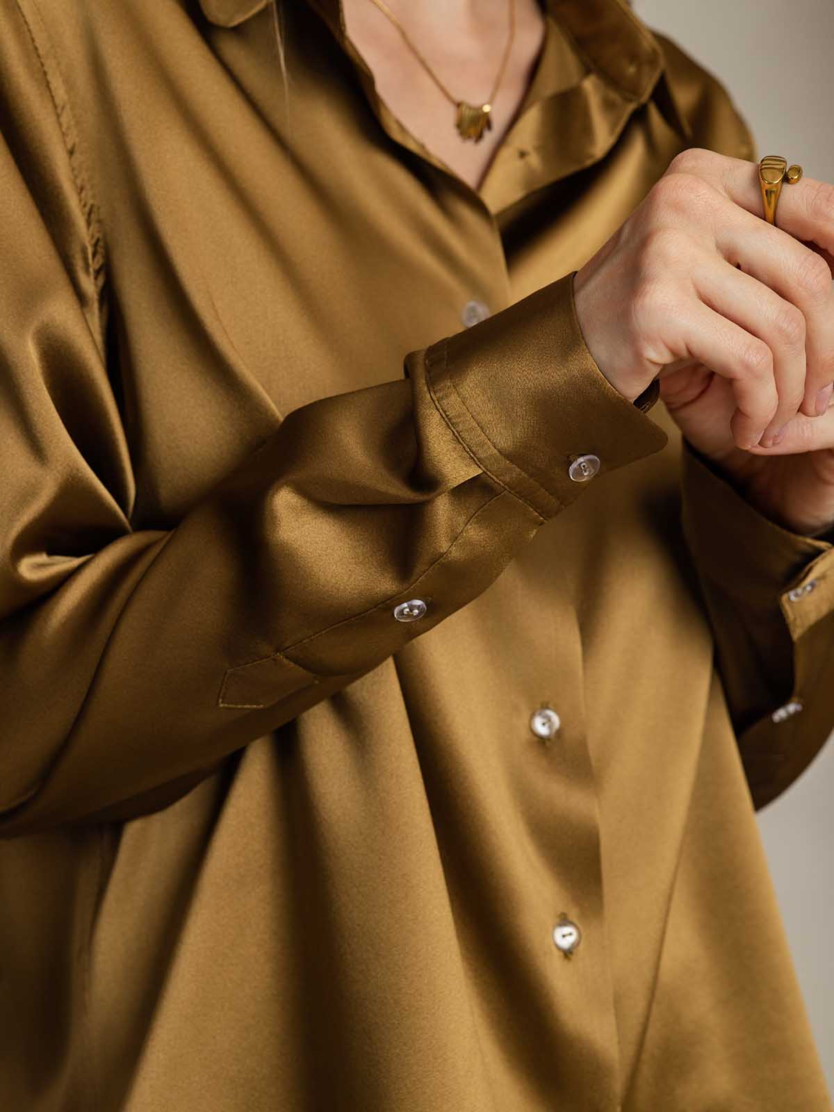 [Bronzo] SilkSilky-IT Seta Colletto risvolto Camicie da donna 004