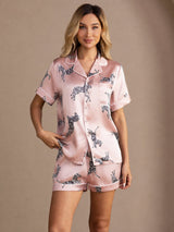 [Zebra Rosa] SilkSilky-IT Short Sleeve Lapel Collar Pigiami da donna 001