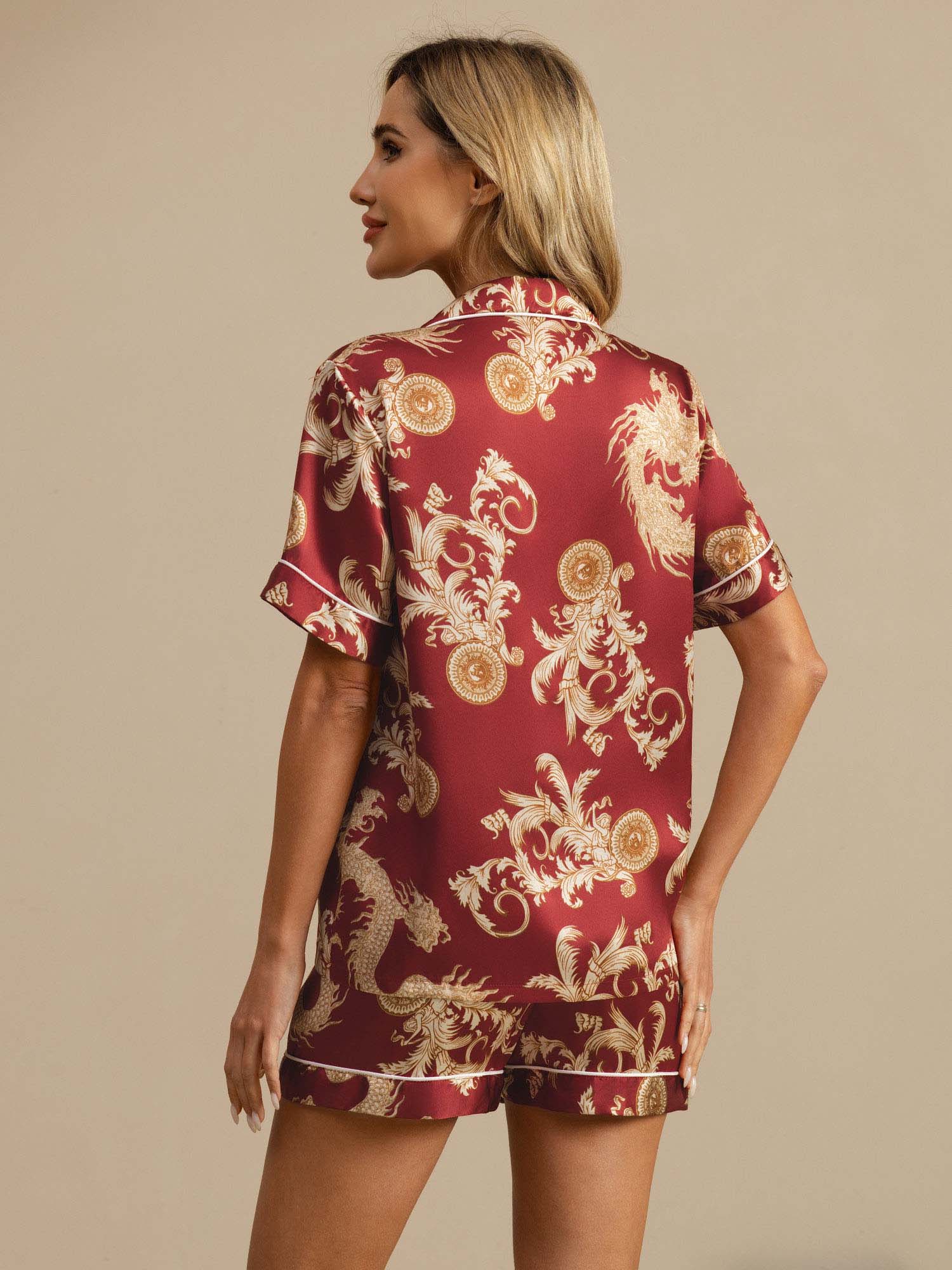 [Drago Vino] SilkSilky-IT Short Sleeve Lapel Collar Pigiami da donna 002