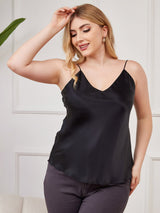 [Nero] SilkSilky-IT Tirantes Finos Scollo a V Cami taglia grossa 001